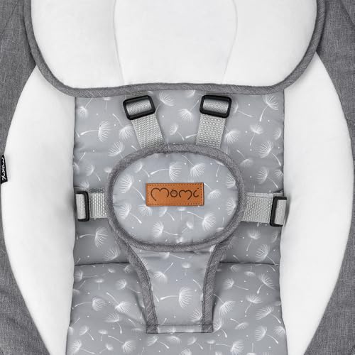 MoMi KENANI baby bouncer for children up to 9 kg, foldable, with remote control &amp; Bluetooth for connecting to a smartphone, battery or power connection, with 5-point safety belt, sun protection, insect net 