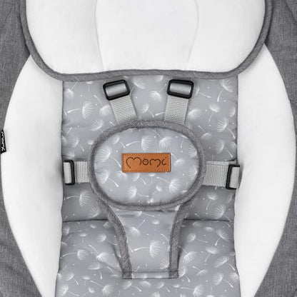 MoMi KENANI baby bouncer for children up to 9 kg, foldable, with remote control &amp; Bluetooth for connecting to a smartphone, battery or power connection, with 5-point safety belt, sun protection, insect net 