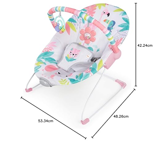 Bright Starts, Babywippe Babyschaukel Safari Fun mit Beruhigenden Vibrationen, Spielbogen mit 2 Spielzeugen, 3-Punkte-Gurt Sitz, Maschinenwaschbares Sitzpolster, ab der Geburt bis 9kg