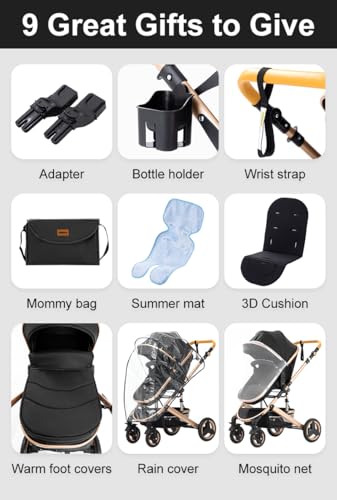 YAZOCO Pram 3-in-1 Foldable Pram Complete Set Cup Holder, Mosquito Net, Foot Cover for Baby First Equipment Newborn (4 Grey)