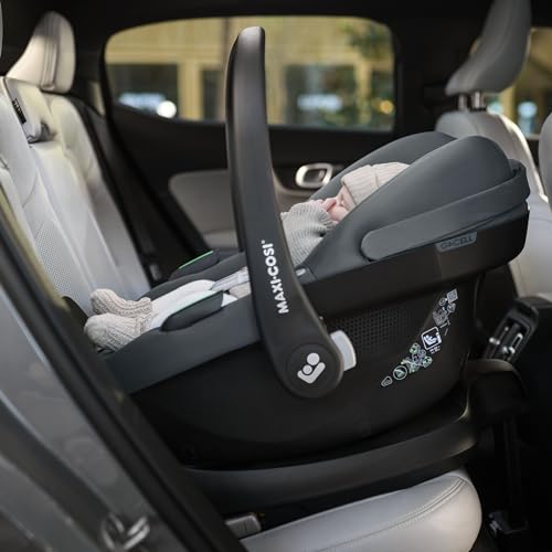Maxi-Cosi Pebble i-Size, Babyschale, 0–15 Monate, 0–13 kg, 40–83 cm, leichter i-Size Kindersitz, Click&Go-Installation, G-CELL Seitenaufprallschutz, Sitzverkleinerer, Tonal Black - Meloni2