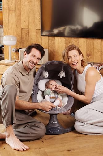 MoMi KENANI baby bouncer for children up to 9 kg, foldable, with remote control &amp; Bluetooth for connecting to a smartphone, battery or power connection, with 5-point safety belt, sun protection, insect net 