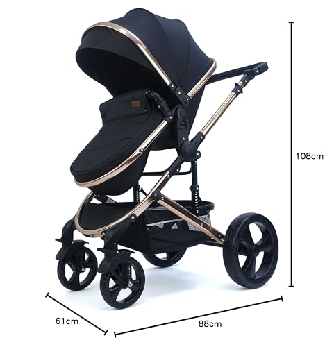 Pixini Neyla Combi Pushchair with Accessories (3-in-1 Set with Baby Seat Black/Black)