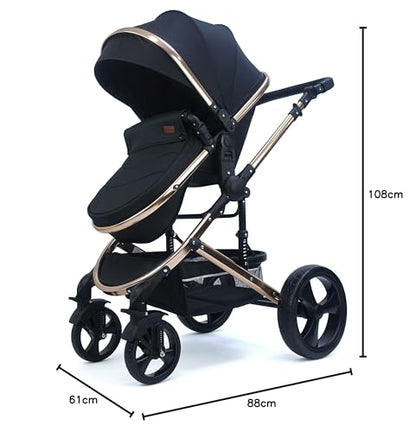 Pixini Neyla Combi Pushchair with Accessories (3-in-1 Set with Baby Seat Black/Black)