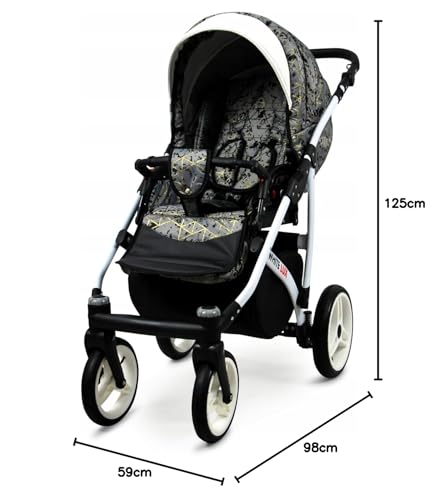 BabyLux® Bambimo Kinderwagen Set 3 in 1 - White Lux - incl. Babywanne, Buggy Sportsitz, Auto-Babyschale - Autositz - Kinderwagenset - Kombikinderwagen mit Wickeltasche, Regenschutz usw.