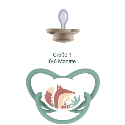 NIP Spar-Set Silikon Schnuller Butterfly 4er Pack, Größe 1 (0-6 Monate) beige/blau/grün, Extra flaches und weiches Saugteil aus Silikon, Kiefergerecht und Stillfreundlich, ab Geburt