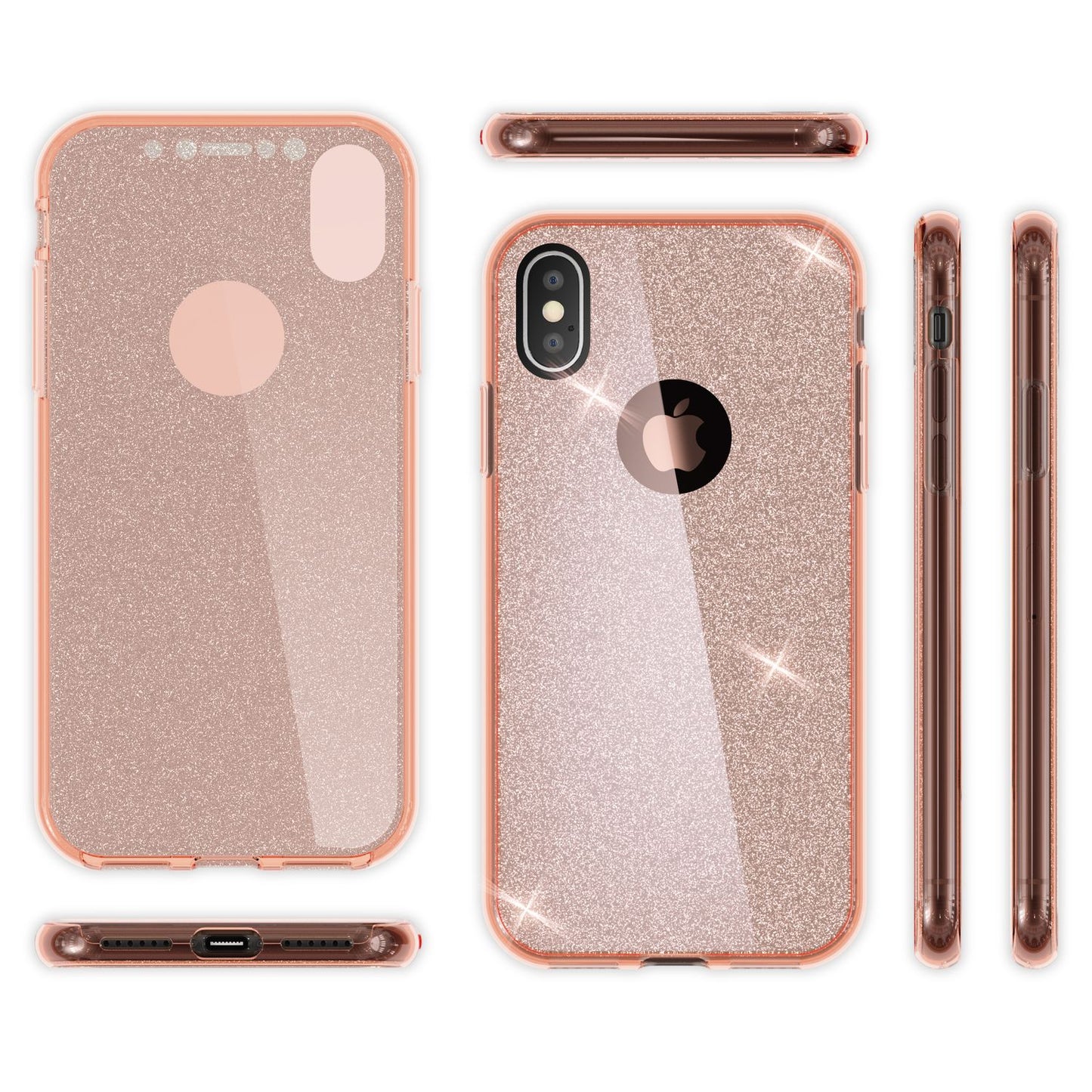 NALIA 360 Grad Hülle kompatibel mit iPhone XS X, Glitter Handyhülle Full Cover vorne & hinten Doppel-Schutz, Dünnes Ganzkörper Case Silikon, Transparenter Displayschutz & Rückseite