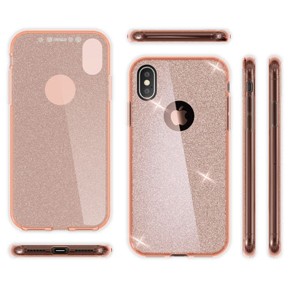 NALIA 360 Grad Hülle kompatibel mit iPhone XS X, Glitter Handyhülle Full Cover vorne & hinten Doppel-Schutz, Dünnes Ganzkörper Case Silikon, Transparenter Displayschutz & Rückseite