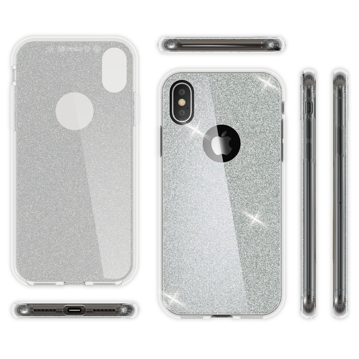 NALIA 360 Grad Hülle kompatibel mit iPhone XS X, Glitter Handyhülle Full Cover vorne & hinten Doppel-Schutz, Dünnes Ganzkörper Case Silikon, Transparenter Displayschutz & Rückseite