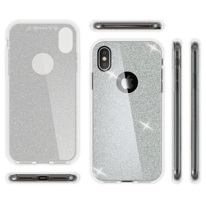 NALIA 360 Grad Hülle kompatibel mit iPhone XS X, Glitter Handyhülle Full Cover vorne & hinten Doppel-Schutz, Dünnes Ganzkörper Case Silikon, Transparenter Displayschutz & Rückseite