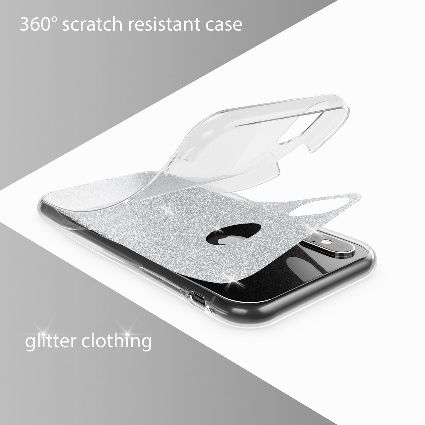 NALIA 360 Grad Hülle kompatibel mit iPhone XS X, Glitter Handyhülle Full Cover vorne & hinten Doppel-Schutz, Dünnes Ganzkörper Case Silikon, Transparenter Displayschutz & Rückseite