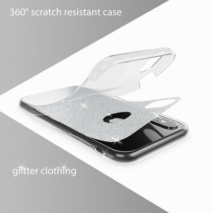 NALIA 360 Grad Hülle kompatibel mit iPhone XS X, Glitter Handyhülle Full Cover vorne & hinten Doppel-Schutz, Dünnes Ganzkörper Case Silikon, Transparenter Displayschutz & Rückseite