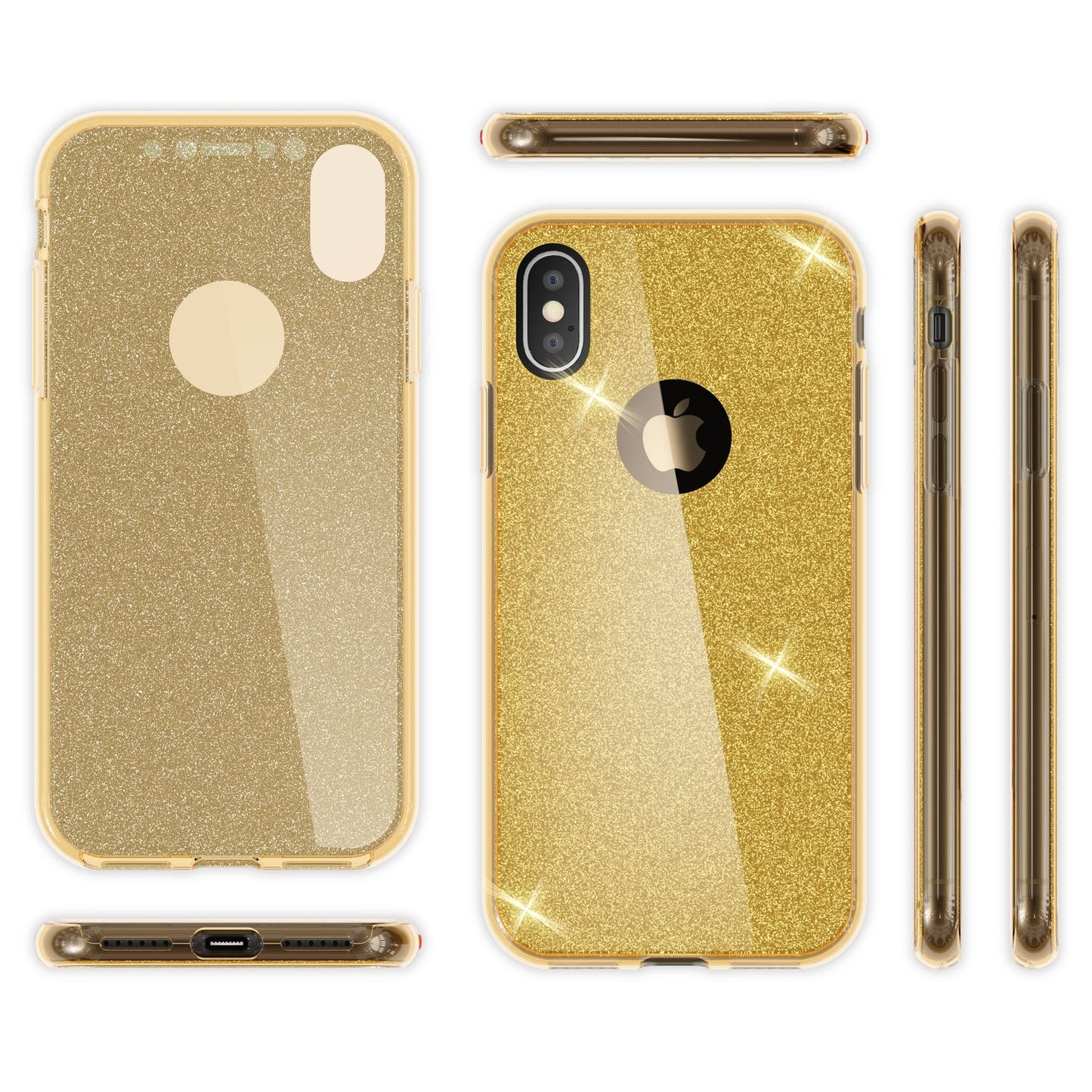 NALIA 360 Grad Hülle kompatibel mit iPhone XS X, Glitter Handyhülle Full Cover vorne & hinten Doppel-Schutz, Dünnes Ganzkörper Case Silikon, Transparenter Displayschutz & Rückseite