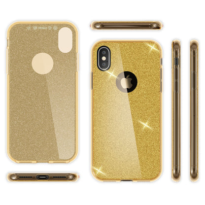 NALIA 360 Grad Hülle kompatibel mit iPhone XS X, Glitter Handyhülle Full Cover vorne & hinten Doppel-Schutz, Dünnes Ganzkörper Case Silikon, Transparenter Displayschutz & Rückseite