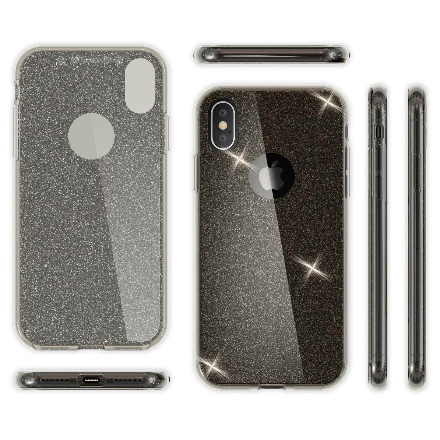 NALIA 360 Grad Hülle kompatibel mit iPhone XS X, Glitter Handyhülle Full Cover vorne & hinten Doppel-Schutz, Dünnes Ganzkörper Case Silikon, Transparenter Displayschutz & Rückseite