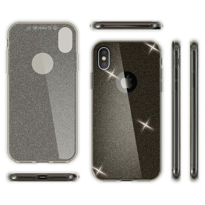NALIA 360 Grad Hülle kompatibel mit iPhone XS X, Glitter Handyhülle Full Cover vorne & hinten Doppel-Schutz, Dünnes Ganzkörper Case Silikon, Transparenter Displayschutz & Rückseite