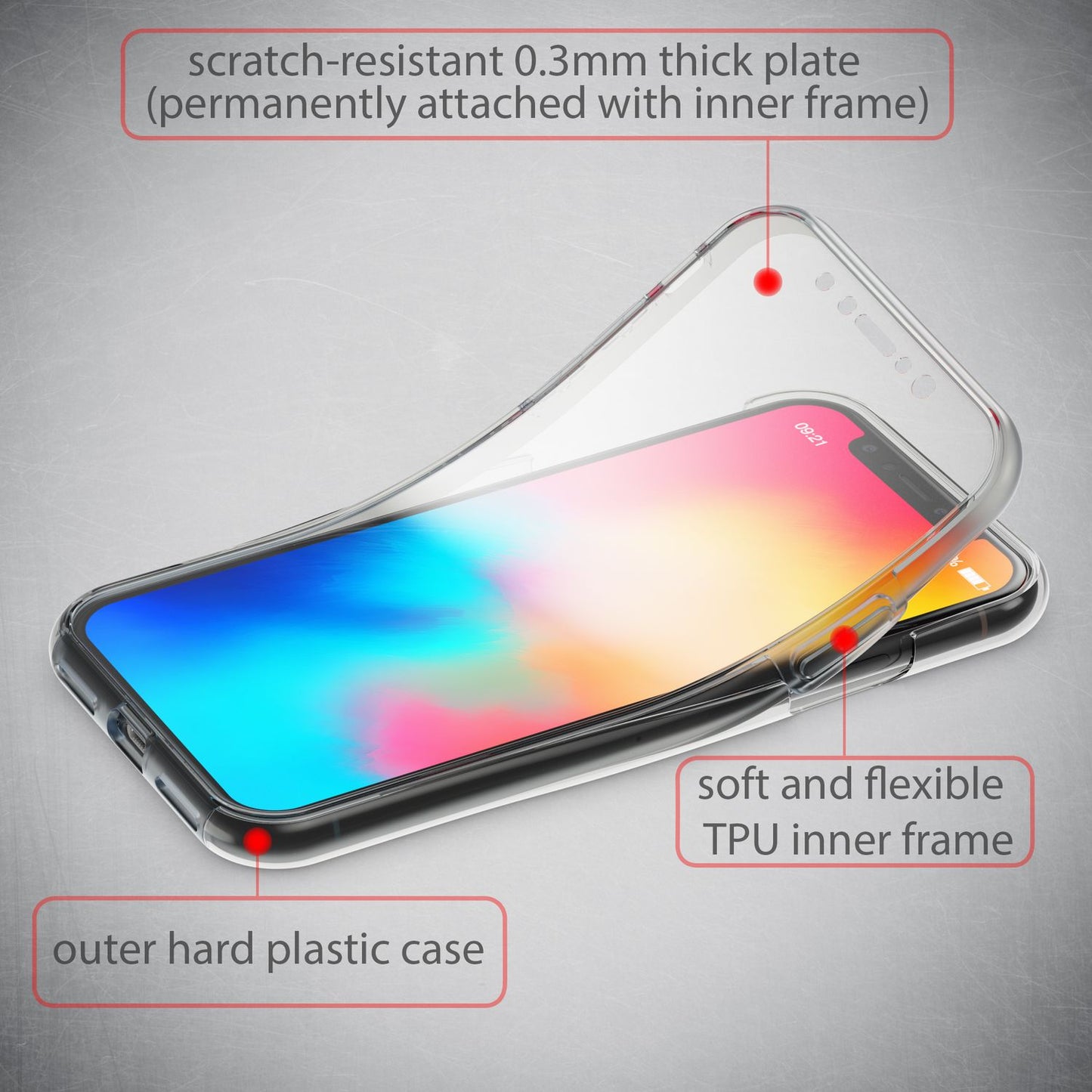 NALIA 360° Hülle für iPhone X / XS – Vorne & Hinten Schutz – 360GUARD (Full-Body Case) – Marke aus Berlin