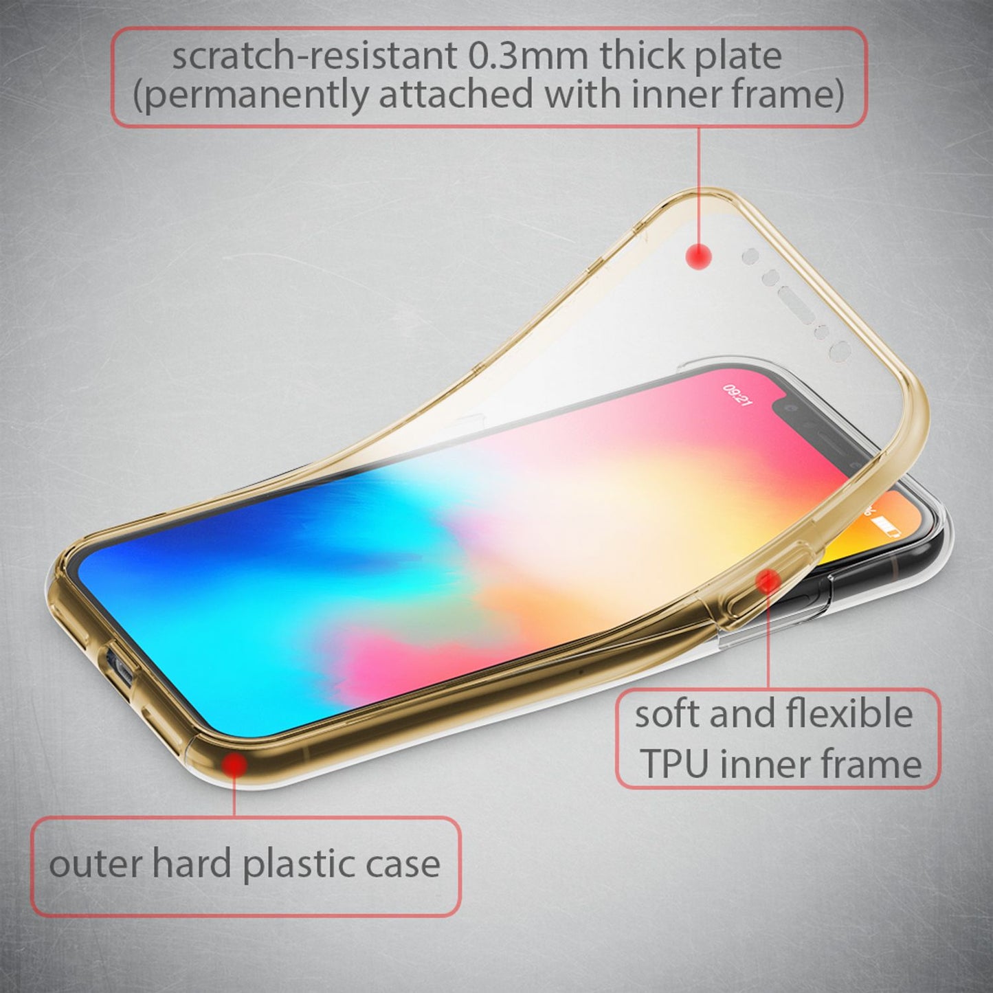 NALIA 360° Hülle für iPhone X / XS – Vorne & Hinten Schutz – 360GUARD (Full-Body Case) – Marke aus Berlin