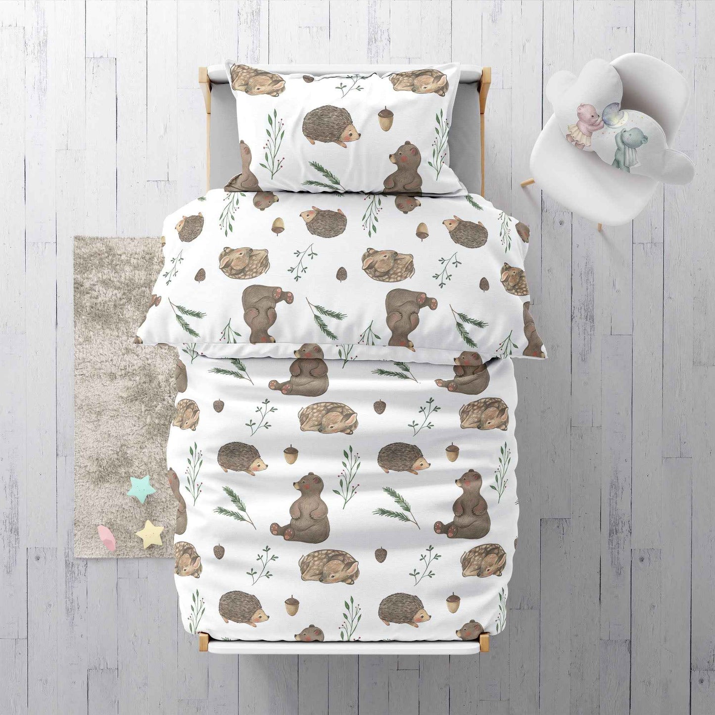 “Bär, Igel, Reh” Premium Kinderbettwäsche