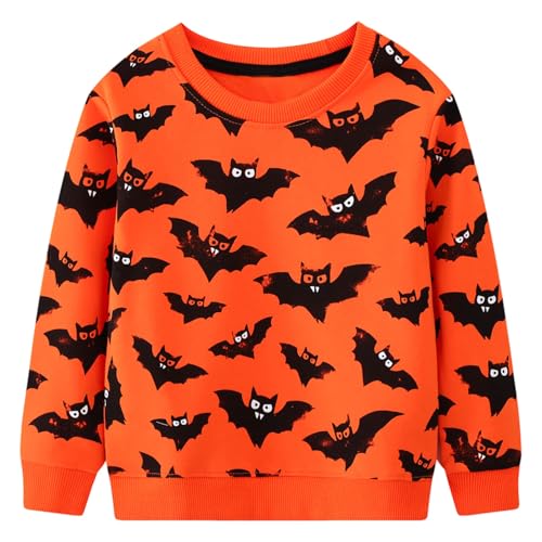 Baogaier Sweatshirt für Jungen Halloween Kürbisse Fledermaus Drucken Baumwolle Pullover Kinder Langarm Rundhalsausschnitt Shirt Activewear Tops Kleinkind Kleidung 2-7 Jahre, Gr.92-122