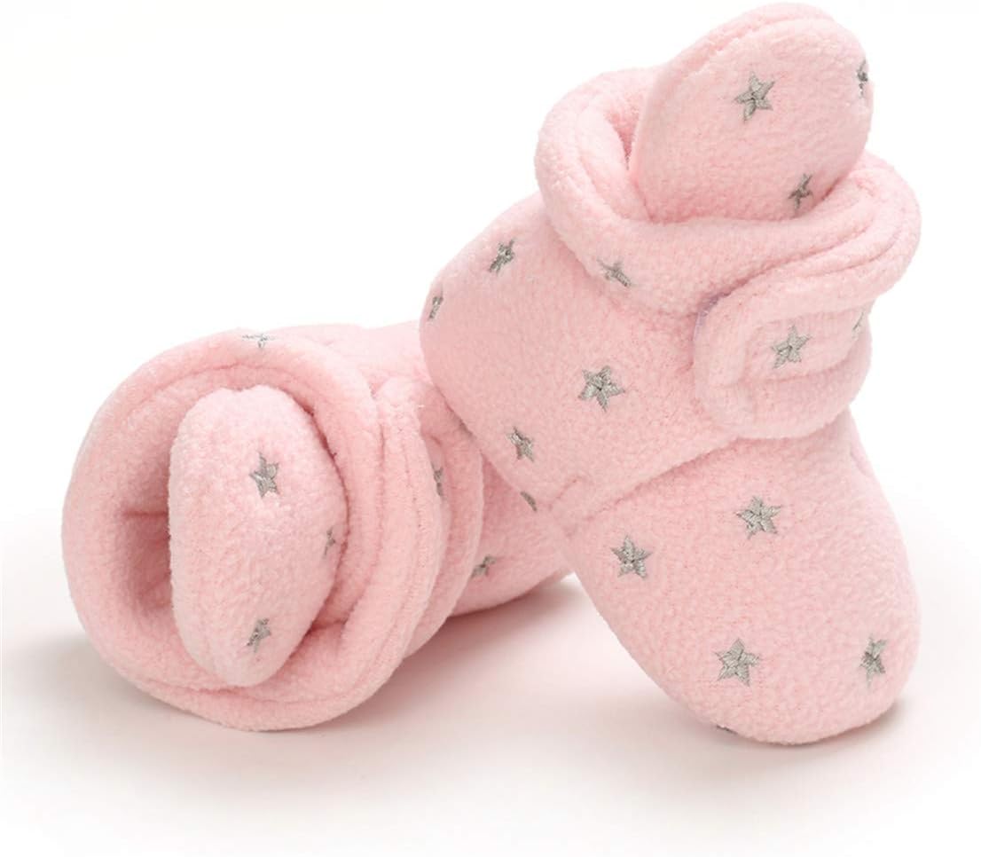 EDOTON Unisex-Baby Neugeborenes Fleece Booties, Baby Jungen Mädchen Weiche Sohlen Streifen Bootie Kleinkind Stiefel Niedlich Stiefel Socke Einstellbar