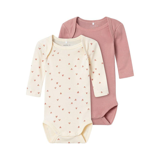 NAME IT Baby - Mädchen Nbfbody 2p Ls Buttercream Hearts Noos