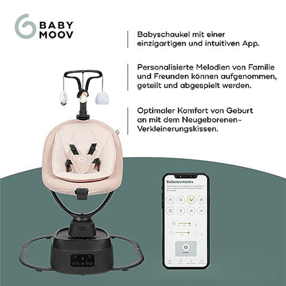 Babymoov Baby Swing Swoon Evolution Curl White - Electric Baby Rocker with 8 Rocking Movements, 360° Rotating Seat, 12 Melodies 