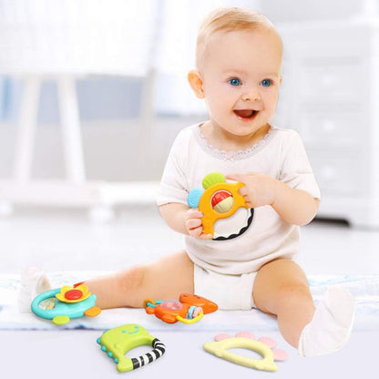 TINOTEEN Baby Rattles Spielzeugset, 5 Stück Beißring Shaker Grab Spin Rassel Spielzeug für 3 6 9 12 18 Monate Babys Neugeborenes