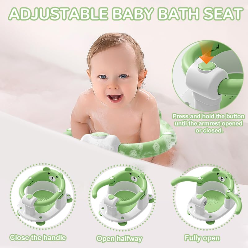 Baby Bath Seat from 6 Months, Bear Non-Slip Bath Seat Baby with 4 Suction Cups and Cushions for Toddlers and Newborns, Safe Portable Bath Chair for Shower or Bathtub, Pink