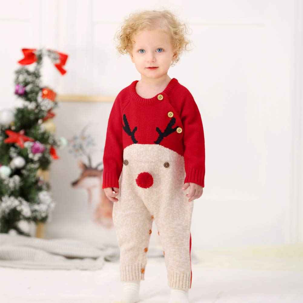 Hifot Baby Romper, Christmas Outfit, Romper for Boys and Girls, Newborn Santa Reindeer, Knitted Sleepsuit, Christmas Party Clothing Set