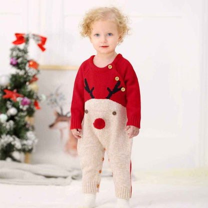 Hifot Baby Romper, Christmas Outfit, Romper for Boys and Girls, Newborn Santa Reindeer, Knitted Sleepsuit, Christmas Party Clothing Set