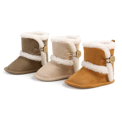 Baby Winter Warm Snow Boots Newborn Baby Girls Boys Soft Sole Buttons Fleece Boots Infant Toddler First Walker Shoes
