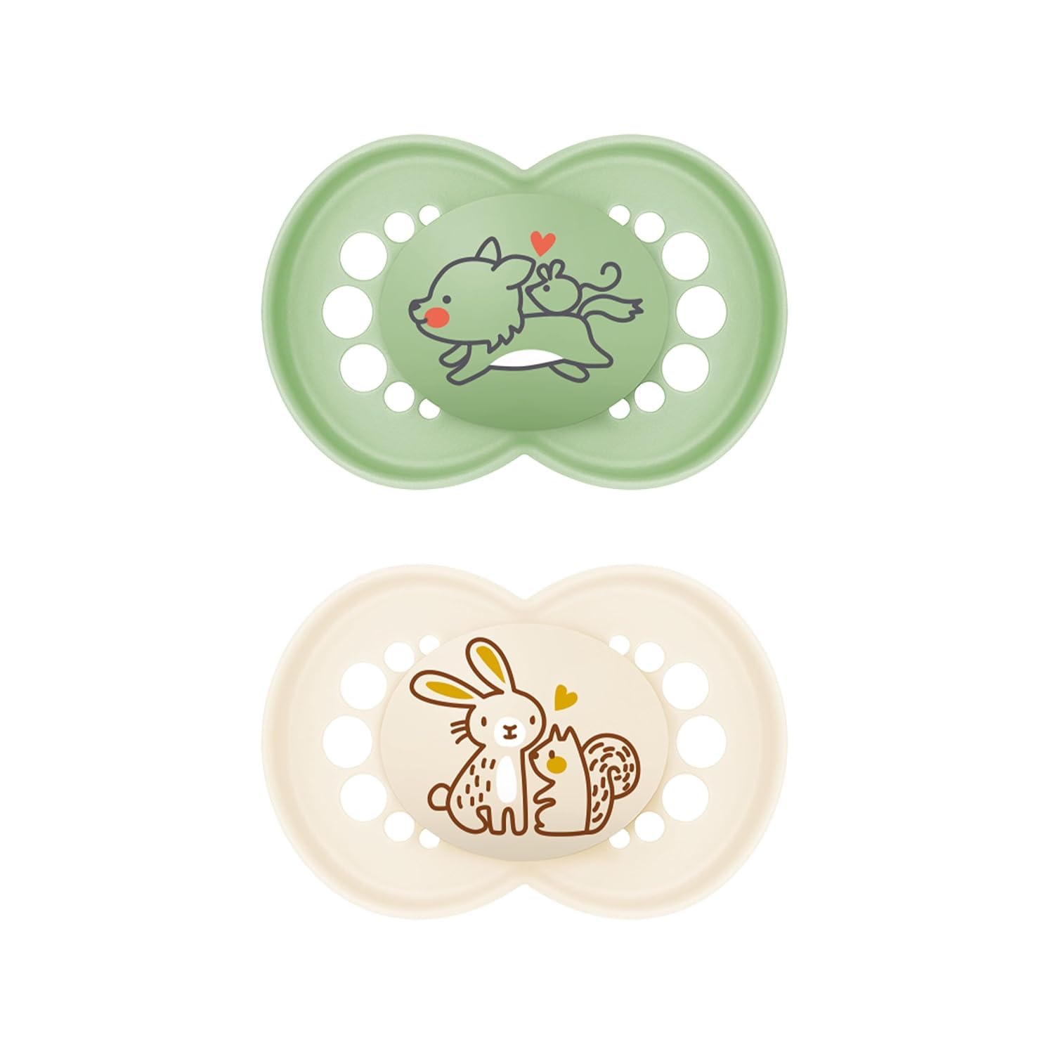 MAM Original Schnuller im 2er-Set, zahnfreundlicher Baby Schnuller aus nachhaltigen & bio-erneuerbaren Materialien, Sauger aus MAM SkinSoft Silikon, mit Schnullerbox, 0-6 Monate, Hase/Reh - Meloni2