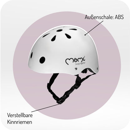 MoMi Mimi children's helmet, adjustable, head circumference 47–58 cm (1-4 years), shock- and impact-resistant bicycle helmet for children, 11 ventilation openings, foam padding, adjustable chin strap 