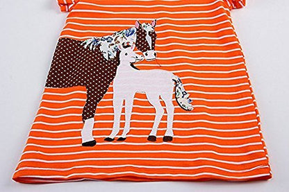 Beilei Creations Mädchen Kleider Kurzarm Baumwolle Kinder Kleid Süßes Muster Gr.85-140
