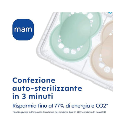 MAM Original Schnuller im 2er Set Schnuller Größe 16+ Monate, Sauger aus SkinSoft Silikon, bio-rund, mit Schnullertasche, rosa