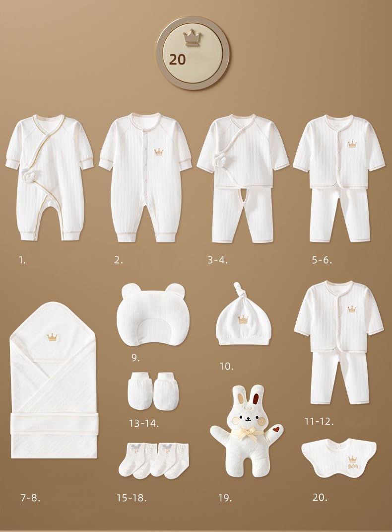 Passt! Baby Clothing Set Complete Gift Set Girls Boys Newborn First Equipment 20 Pieces 100% Cotton 0-6 Months