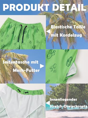 CALBOUNT Boys' Swimming Shorts Printed Quick Dry Swim Shorts with Inner Shorts 