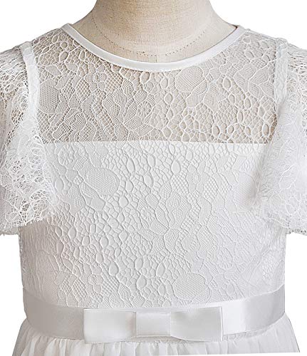TYHTYM Blumenmädchen Kleid, Festzug, Hochzeit, Spitzenkleid, Abschlussballkleid, Mädchen, Partykleid, Flattern Ärmel, Weiß