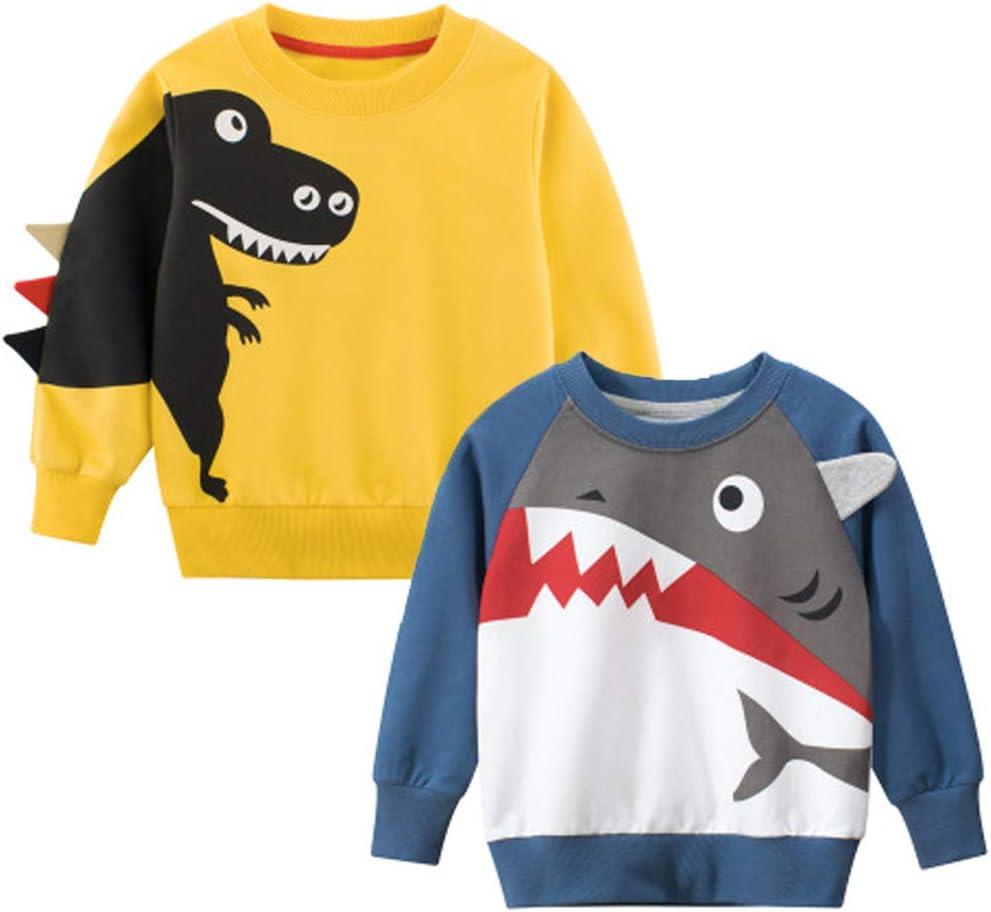SUPFANS Boys Cute Dinosaur Sweatshirts Pullover Cotton T-Rex Long Sleeve Tops Toddler T-Shirt