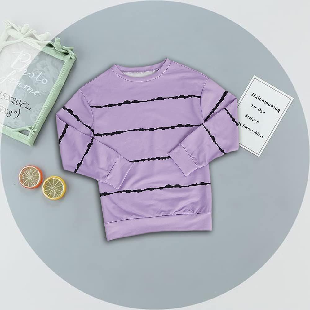 Haloumoning Sweatshirt Mädchen Streifen Rundhalsausschnitt Kinder Pullover Casual Langarm Tops