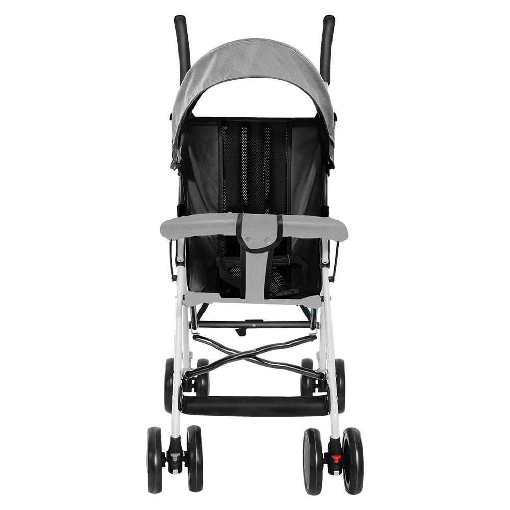 Buggy für Babys, ultraleicht, kompakt, faltbar und neigbar, von Geburt bis 25 kg, mit Trolley-System, Regenschutz inklusive, ausziehbarer Haube, C-schwarz