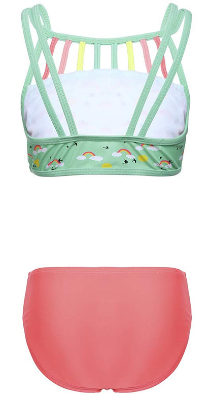 DUSISHIDAN Bikini Kinder Mädchen Zweiteiliger Bademode Süß Badeanzug Zurück überqueren Sommer Swimsuit 110-176