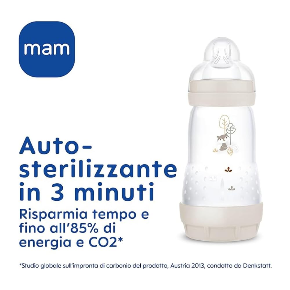 MAM Easy Start Anti-Kolik-Fläschchen, Set mit 2 Babyflaschen für Babys von 2-4 Monaten, 260 ml mit Sauger Fluss 2 für 2+ Monate, aus SkinSoft Silikon, bio-rund, lila