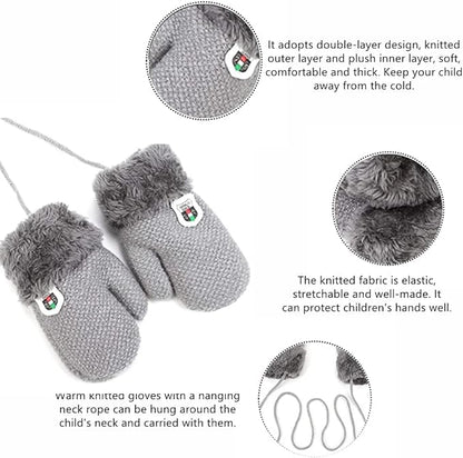 AVJERA 1-3 Jahre Baby Winter Handschuhe Kinder Gestrickte Fäustlinge Warm Verdickte Kinderhandsche Fausthandschuh mit Schnur Outdoor Weich Winterhandschuhe Skihandschuhe Handwärmer für Jungen Mädchen