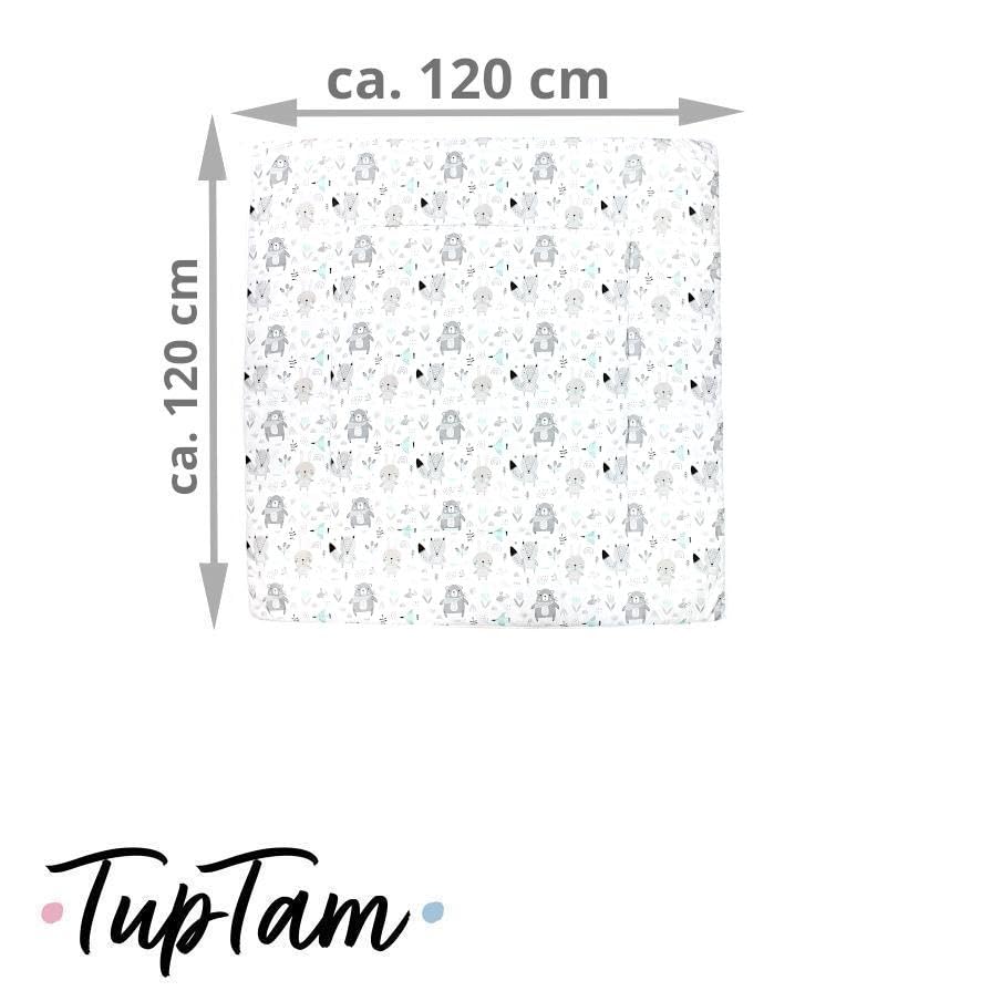 TupTam Krabbeldecke für Baby 120x120 cm - Gepolsterte Spieldecke Baby Baumwolle, XXL, OEKO-TEX, Weich & Hautfreundlich, Farbe: Wald/Beige