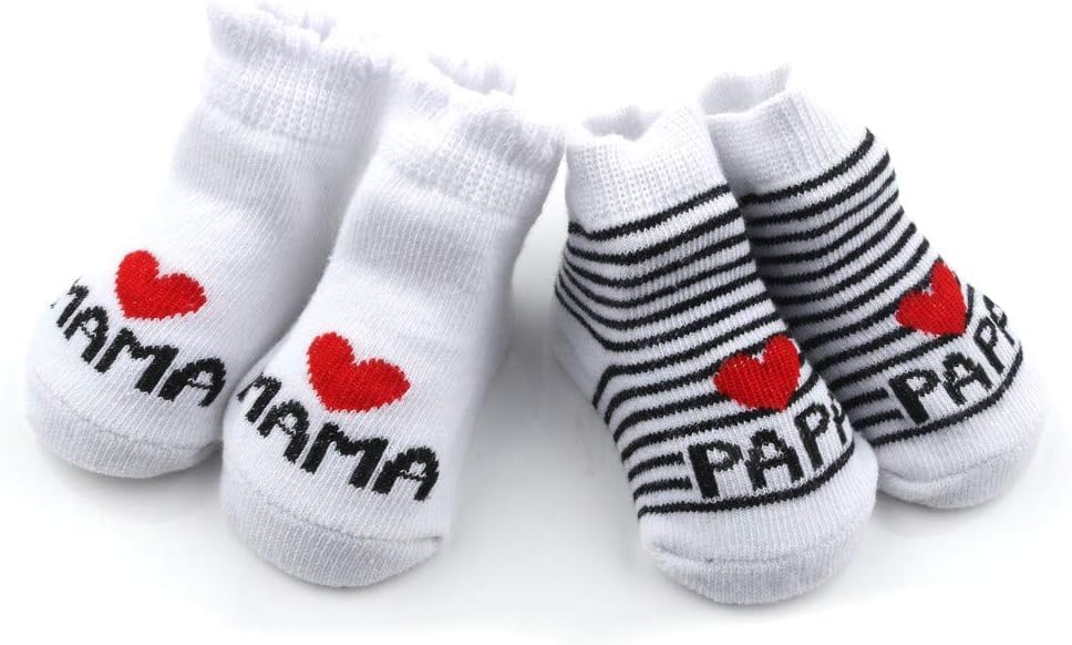 Distinct® Baby Baumwollsocken Süße Socken Ich liebe Mama + Ich liebe PaPa Neugeborenes Kleinkind Baby Sock Jungen Mädchen Cotton kleine Söckchen Geschenk (2 Paar)