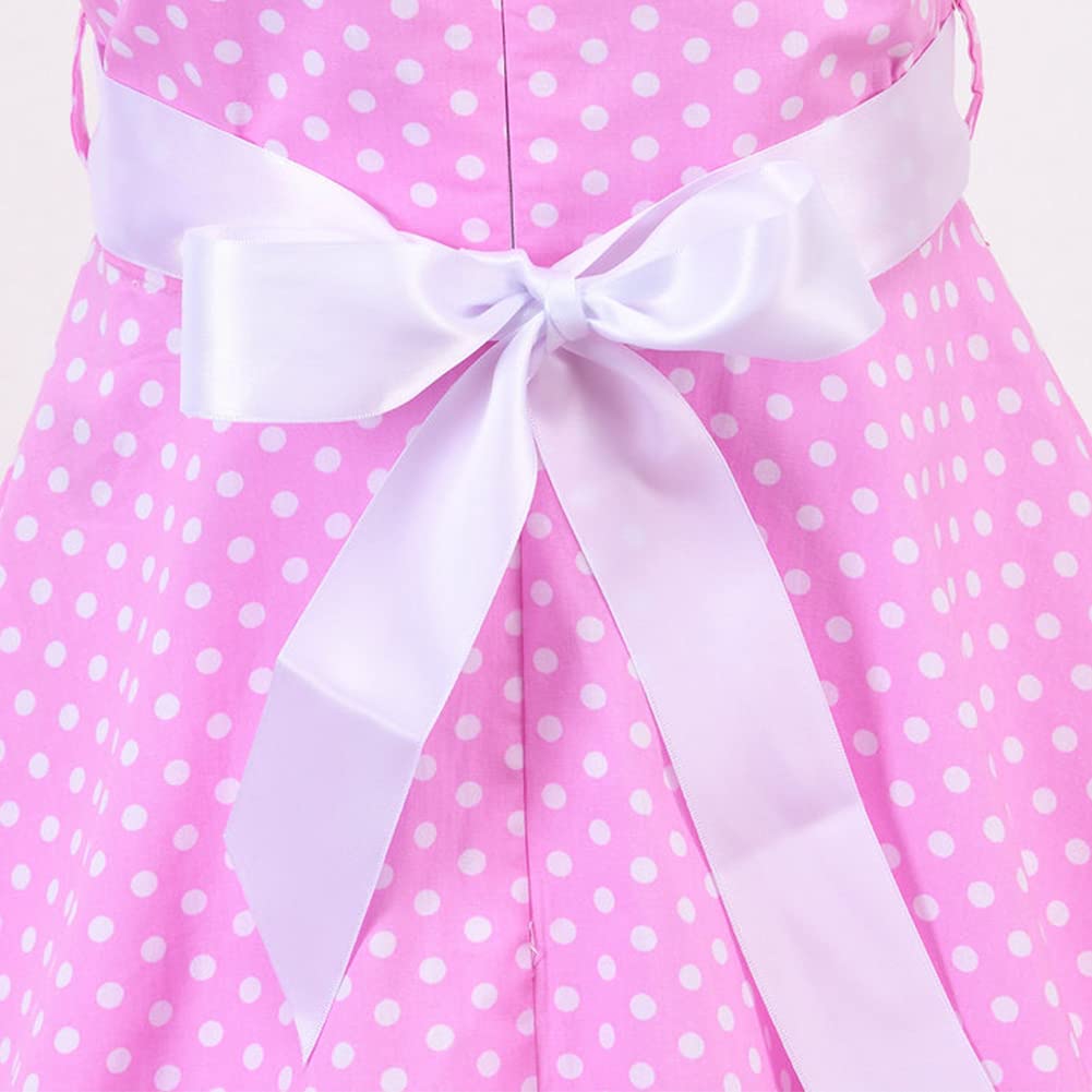 FYMNSI Girls Vintage 1950s Rockabilly Dress Party Dresses Retro Polka Dot Floral Pattern A-Line Party Dresses Pleated Skirt Knee Length for 4-12 Years 