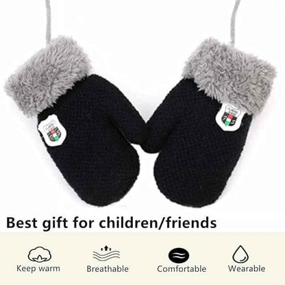 AVJERA 1-3 Jahre Baby Winter Handschuhe Kinder Gestrickte Fäustlinge Warm Verdickte Kinderhandsche Fausthandschuh mit Schnur Outdoor Weich Winterhandschuhe Skihandschuhe Handwärmer für Jungen Mädchen