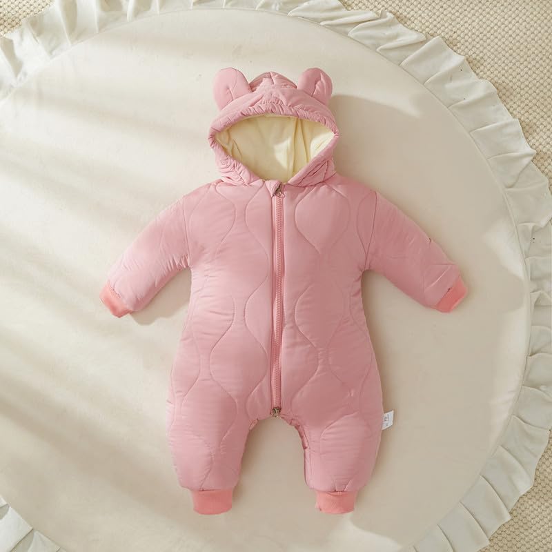 Minizone Baby Winter Jumpsuit with Hood, Romper Snowsuit Boys and Girls, Long-Sleeve Jumpsuit, Warm Outfits, Gift, 6-9 Months, 80 cm, Black